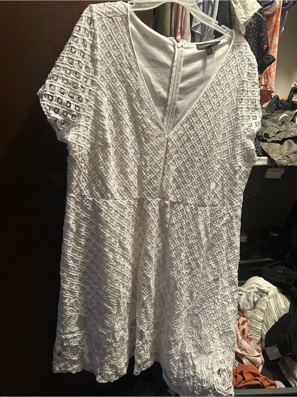 Lane Bryant White Lace V-Neck Mini Dress